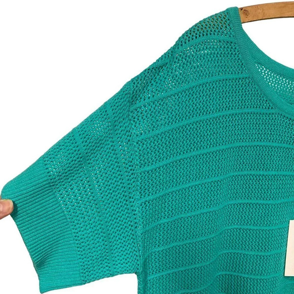 H by Halston Turquoise Pullover Knit Short Sleeve Boat Neck Sweater, Size M, NEW - Picture 4 of 12